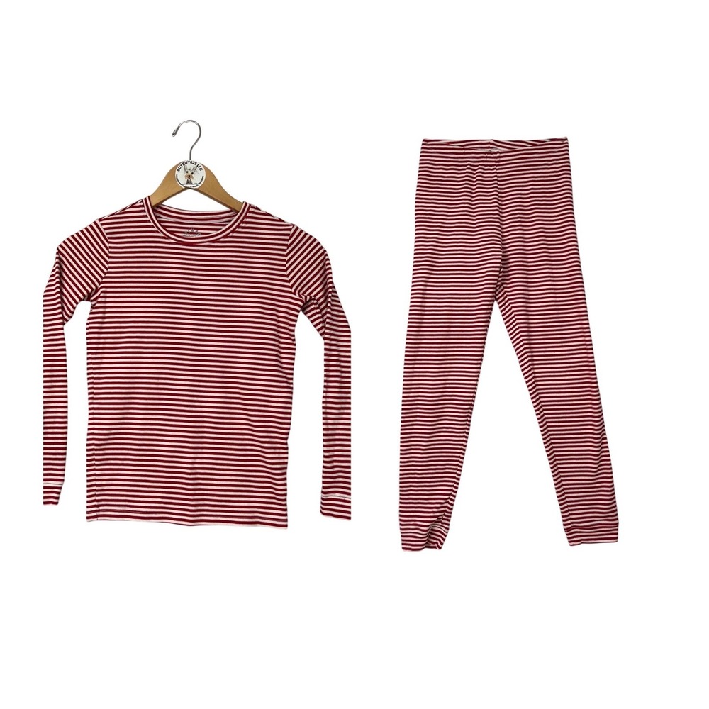 Primary Kids Organic‎ Cotton Red White Striped Long Sleeve Pajama Set Size 12